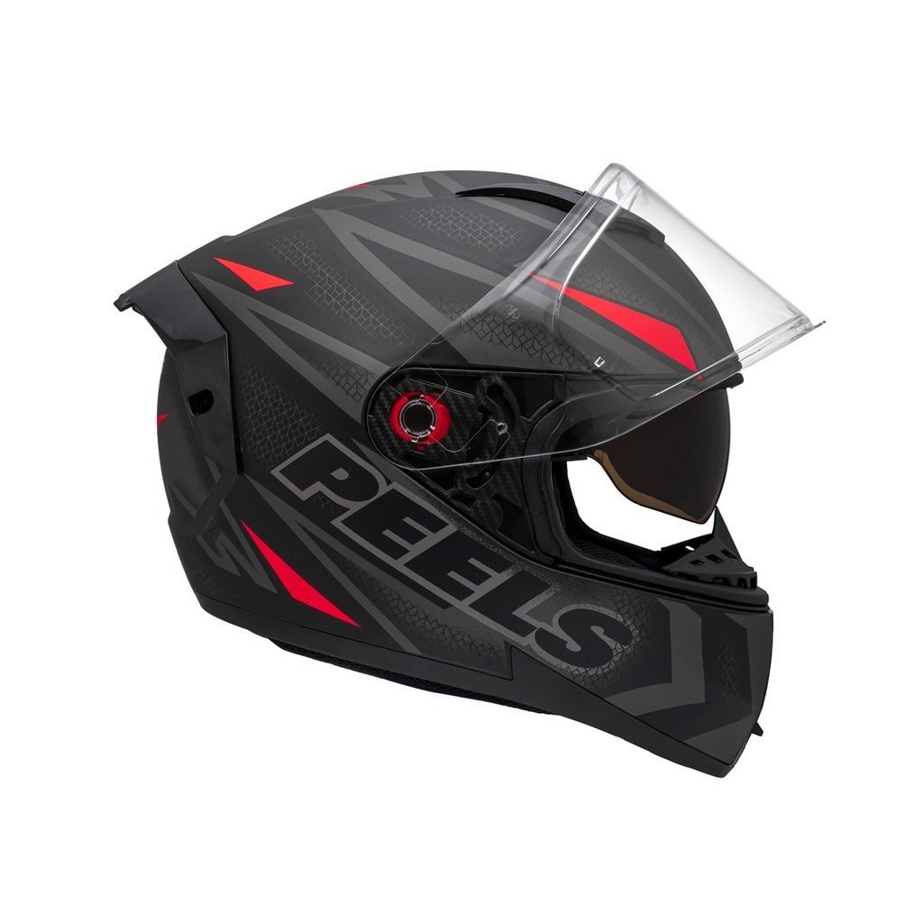 CAPACETE MOTOCICLISTA PEELS ICON PRO FAST PRETO FOSCO VERMELHO COM VISEIRA FUME INTERNA