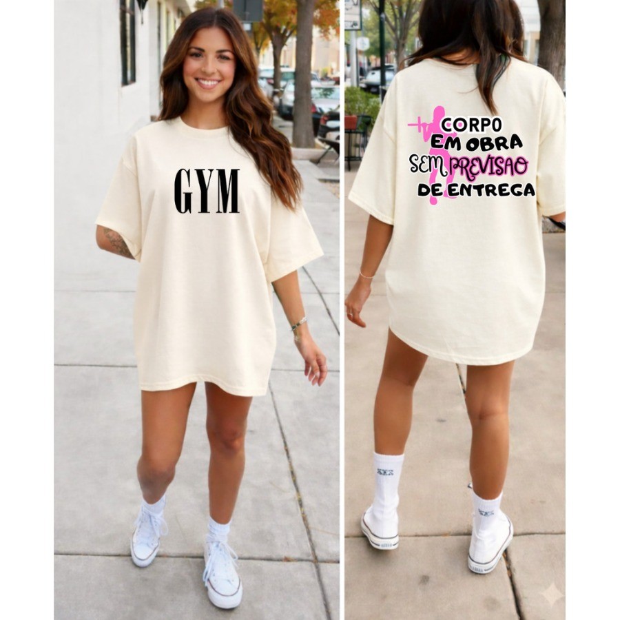 Camiseta Oversized Feminina Corpo em Obras Academia Algodão Fitness