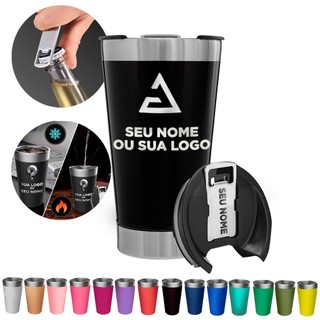 kit 2 copos térmicos personalizados tampa abridor de garrafa copo térmico de time copo térmico inox