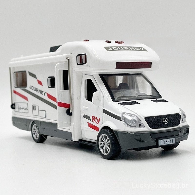 1 : 36 Diecast Modelo Toy RV Veículo Creativo Camper Van Motorhome Touring Carro Réplica Miniatura Com Som E Luz