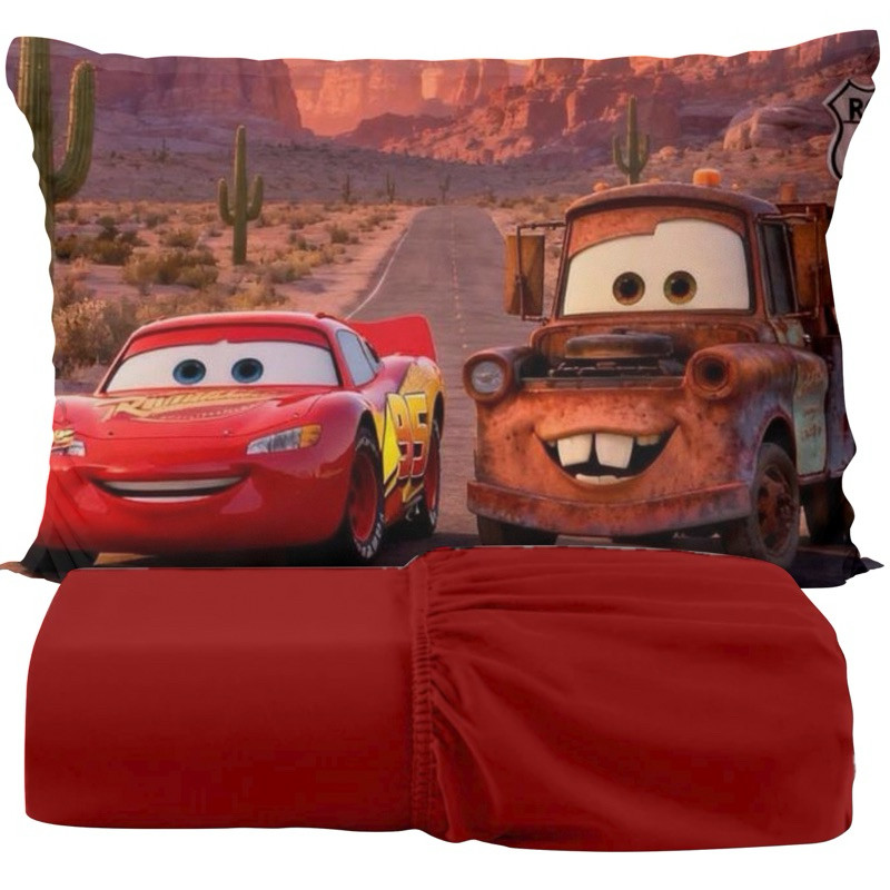 Jogo de Cama Infantil Relâmpago McQueen Fronha Estampada + Lençol de Elástico — imagem 2 de 2