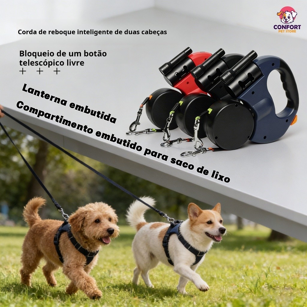 Cabo de reboque de um a dois/coleira para cachorro/Coleira Guia Retrátil 3 Metros Pets Cachorro Cães Gatos Resistent