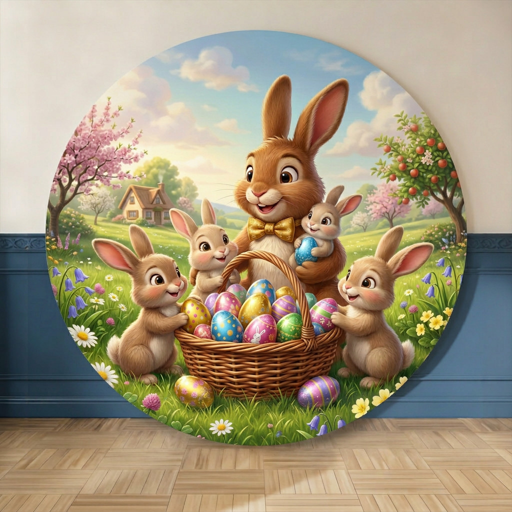 Painel Redondo Páscoa Coelho | Tecido Premium | Frete Grátis | 150x150cm e 50x50cm