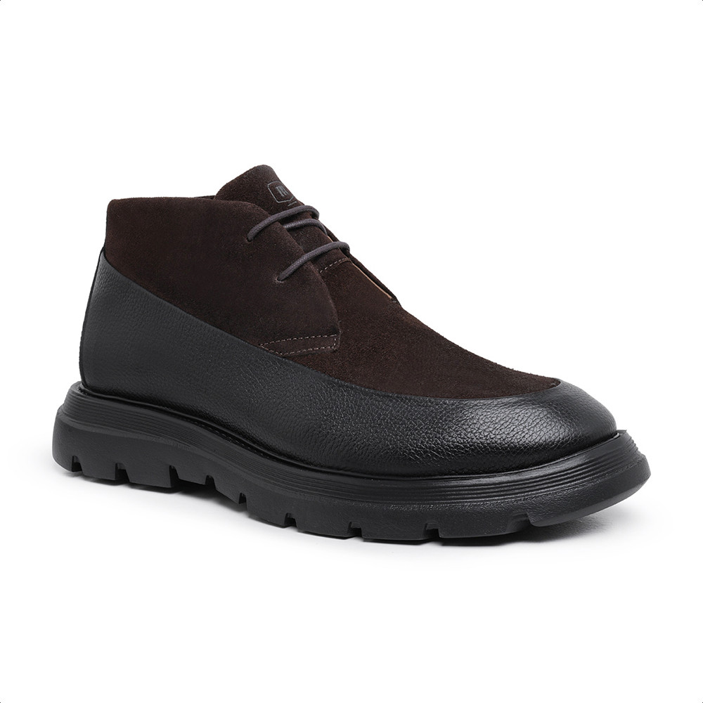 Bota Masculina Malbork Couro Preto e Camurça Marrom e Solado Tratorado 029005MP