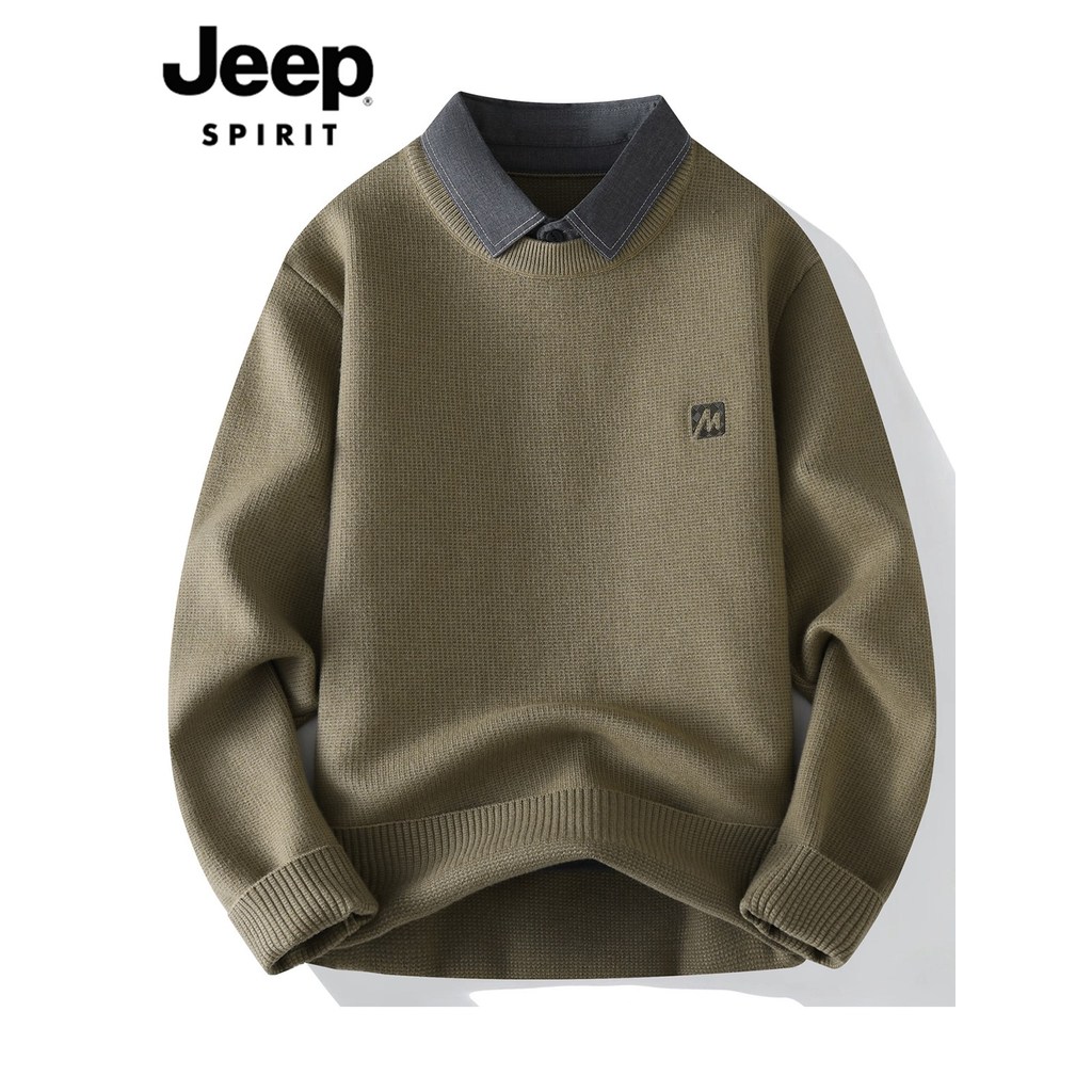 JEEP SPIRIT Falso Suéter De Duas Peças Masculino Primavera Camisa Na Moda Gola High-End Juventude Suéter Casual Masculin