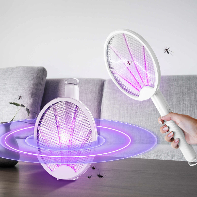 Raquete Elétrica para Mosquitos Recarregável USB Dobrável com Luz UV atrai Pernilongo