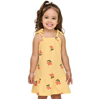 Vestido Infantil Menina Floral Flamê Elian Amarelo em Oferta na Shopee