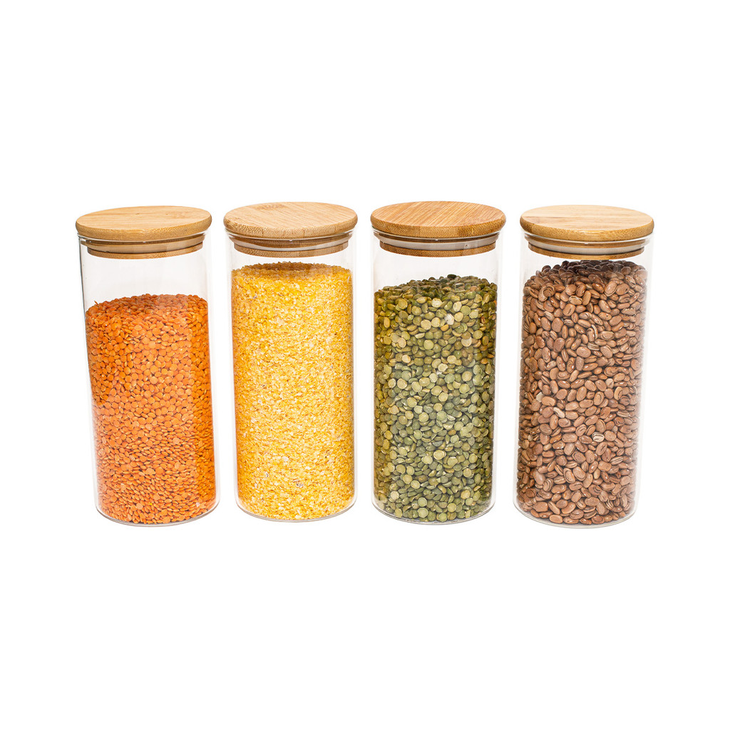 Potes de Vidro P/ Mantimentos C/ Tampa Bambu Oikos - 4 Pçs em Oferta na Shopee