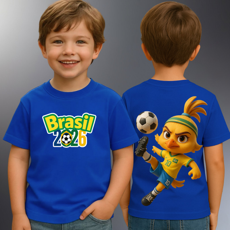 Camiseta Infantil Unissex Brasil Time Torcida Moda Casual Verão Dia a Dia Bandeira
