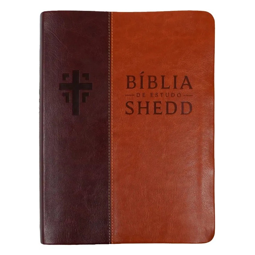 Bíblia de Estudo Shedd | Almeida Século 21 | Couro Sintético Caramelo e Marrom em Oferta na Shopee