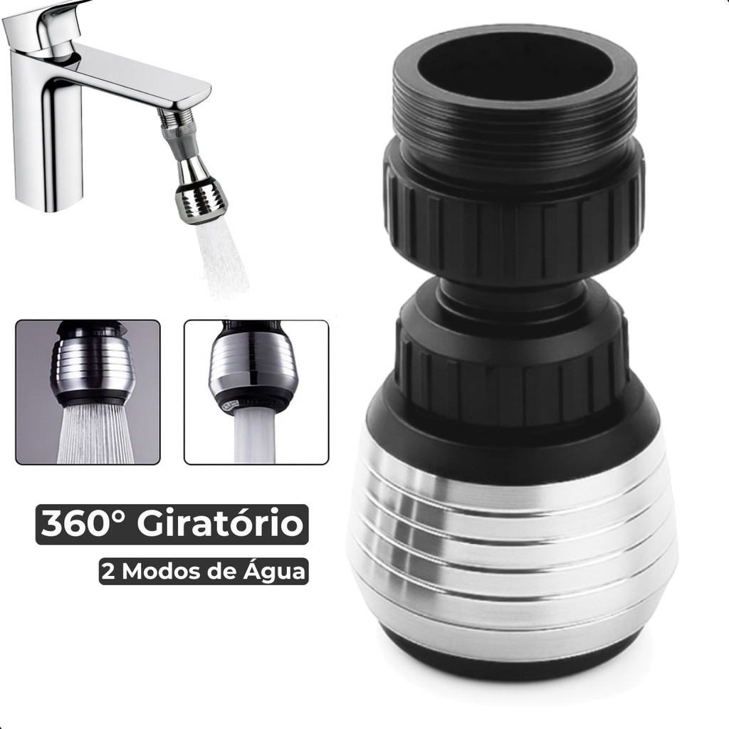 Bico Arejador Torneira 360° Giratório 2 Modos de Água Extensor Anti Respingo