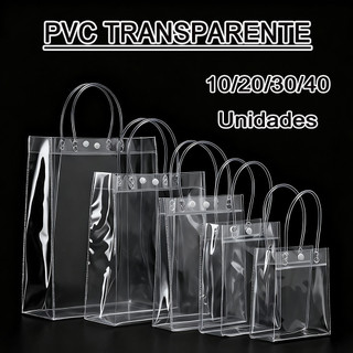 Kit 30/40/20/10 Sacolas para Presente Transparentes PVC Reutilizáveis com Alça para Casamento, Aniversário, Festa e Lemb