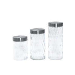 Kit 3 Potes de Vidro com Tampa Inox Bolhas Redondo 1300ml, 1700ml E 2200ml - Mozcada