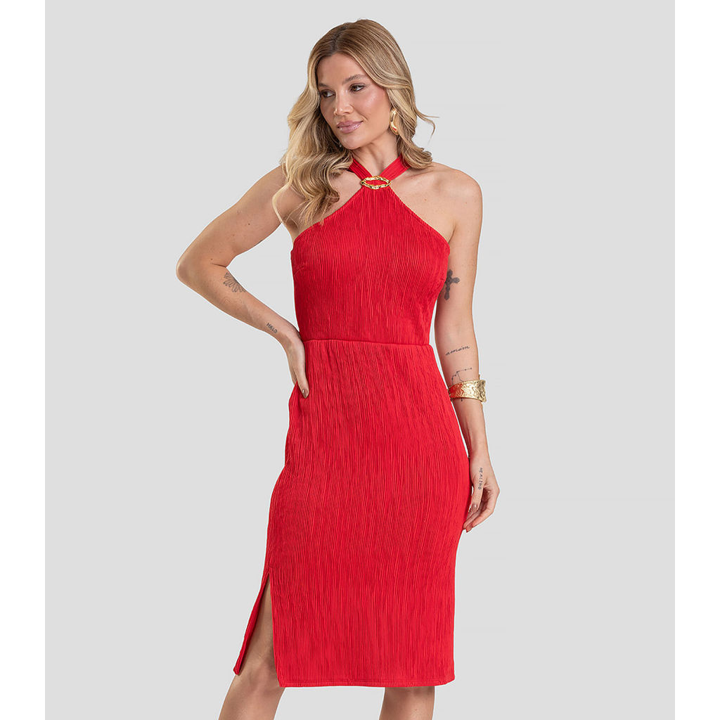Vestido Curto Feminino Texturizado Fluído Dianna Vermelho em Oferta na Shopee