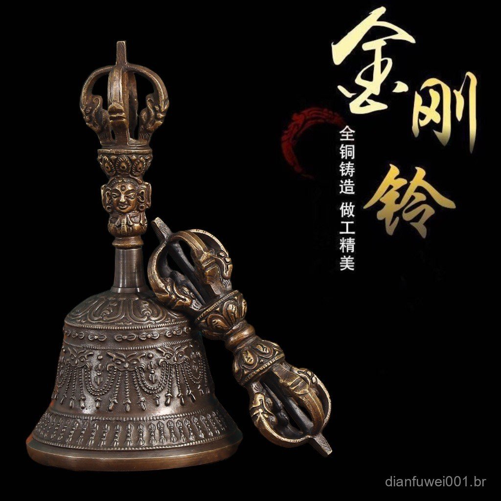 Imagem Sino de bronze nepalês com som etéreo, suprimentos para templos budistas tibetanos, sino vajra de cinco pontas e bastão,
