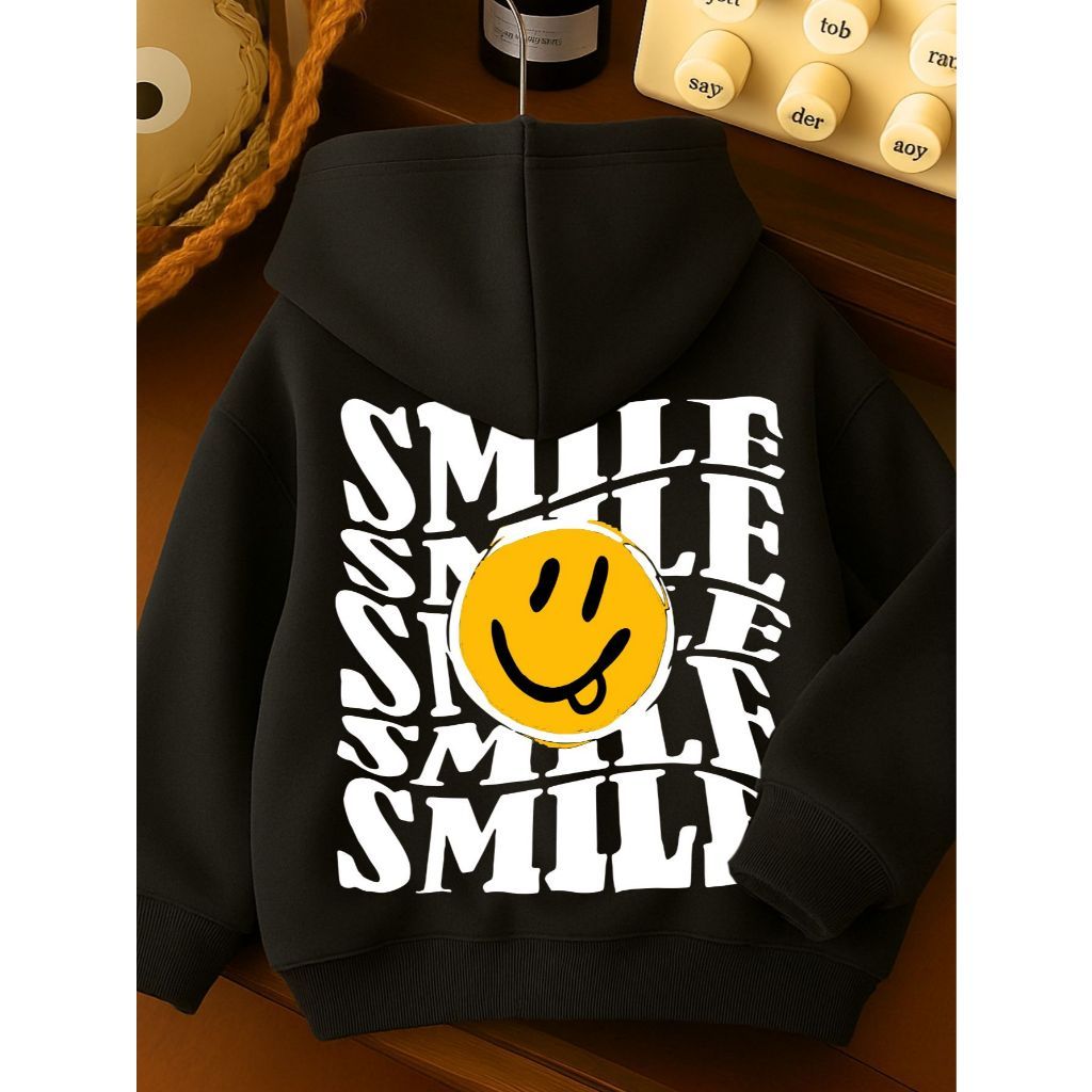 Moletom Infantil Smile Canguru com Capuz Flanelado Menino Criança Blusa de Frio Quentinho Inverno Estampado