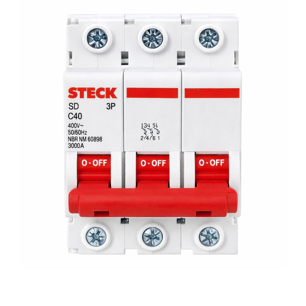 Disjuntor Din Trifasico Tripolar Triplo C 40A Steck Proteçao Eletrica Montagem Eficiente
