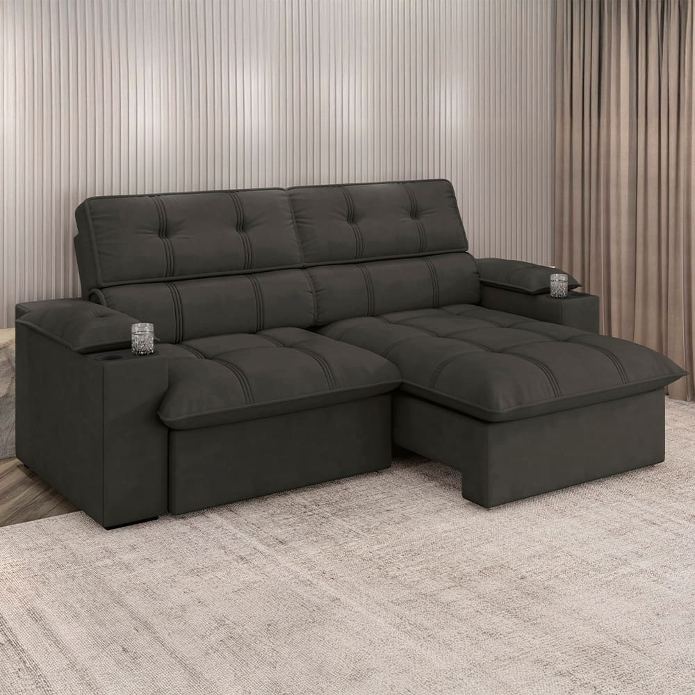 Sofá 3 Lugares Besthouse Liverpool Slim Assento Retrátil e Reclinável, Revestido em Suede Luizzi