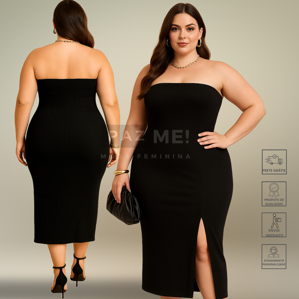 Vestido Midi Plus Size Com Fenda na Perna e Tomara que Caia em Oferta na Shopee