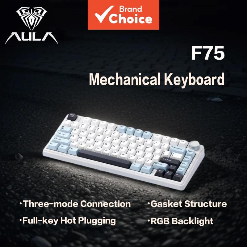 Teclado Mecânico Aula F75 Layout 75% RGB Troca a Quente LEOBOG Cinza Idioma Inglês Azul Marinho
