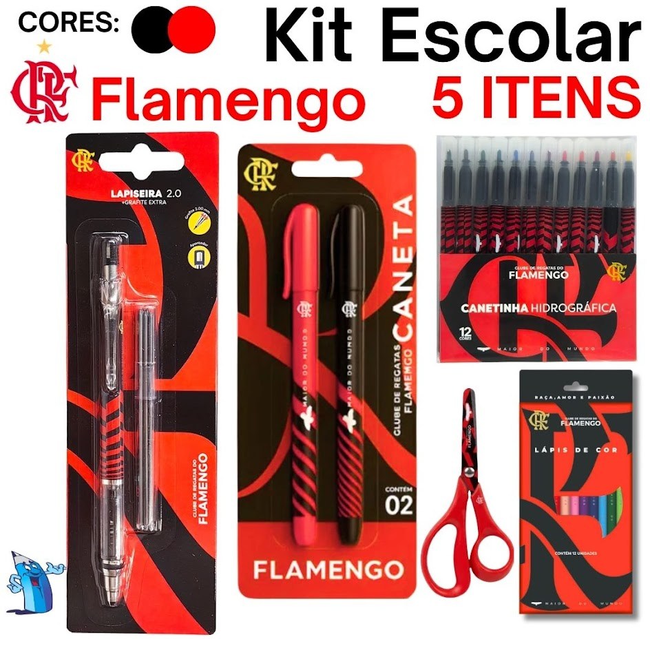 KIT MATERIAL ESCOLAR FLAMENGO LAPISEIRA ESCOLAR FLAMENGO 13 CM SEM PONTA SKY PAPER