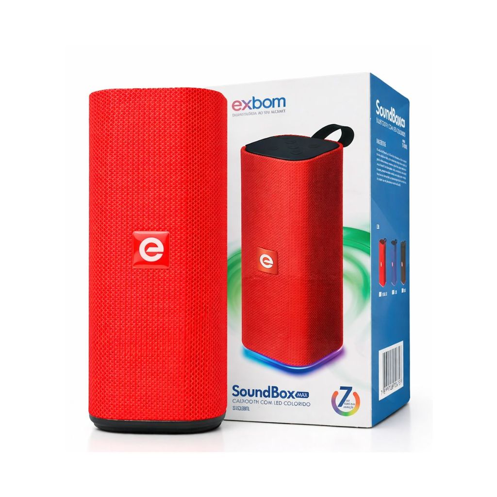 Caixa De Som Bluetooth Portátil Sem Fio Exbom Vermelha