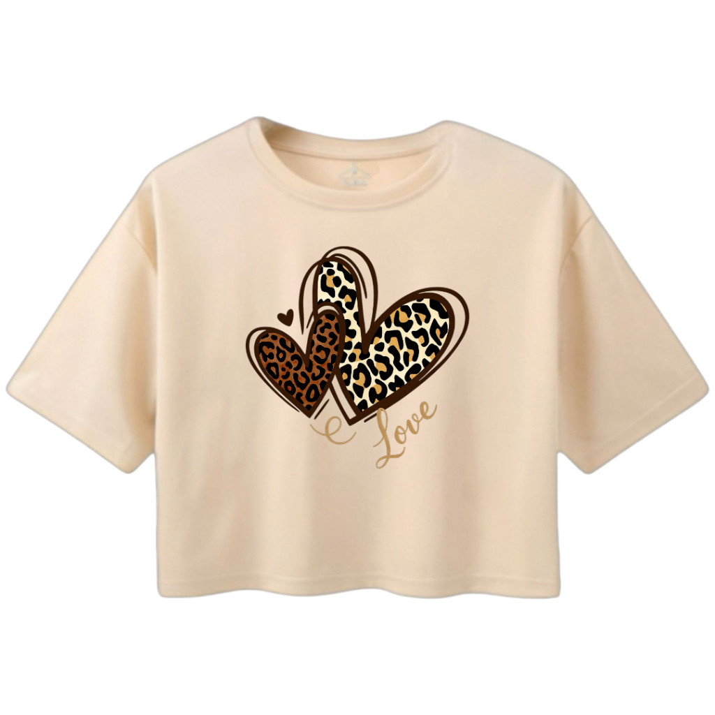 Cropped Feminino Oversized Estampado Coração Blusinha Soltinha