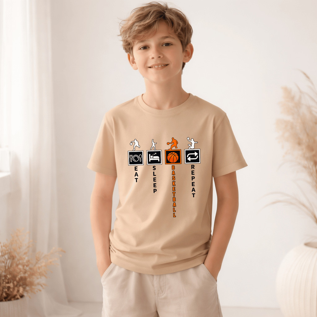 Camiseta Infantil e Juvenil Estampada Basketball Simbolo 100% Algodão Premium Criança Personalizada Unissex Blusa Camisa