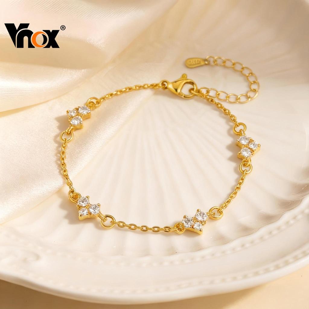 Pulseira Vnox Zircon Em Formato De Coração Ouro , Pulseiras Requintadas Para Uso Diário