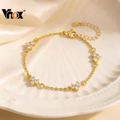 Pulseira Vnox Zircon Em Formato De Coração Ouro , Pulseiras Requintadas Para Uso Diário