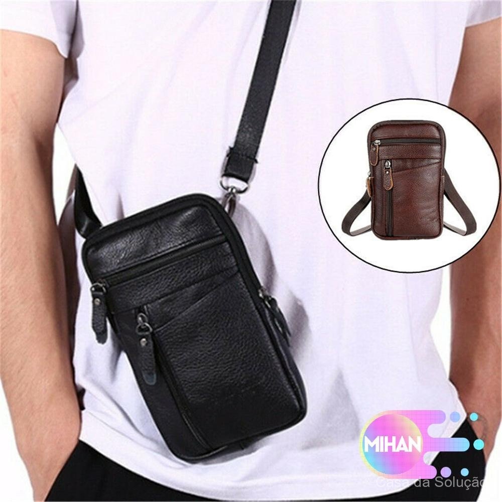 Bolsa de Ombro Masculina Multifuncional Pequena à Prova d'Água em Couro Mihan AQHV