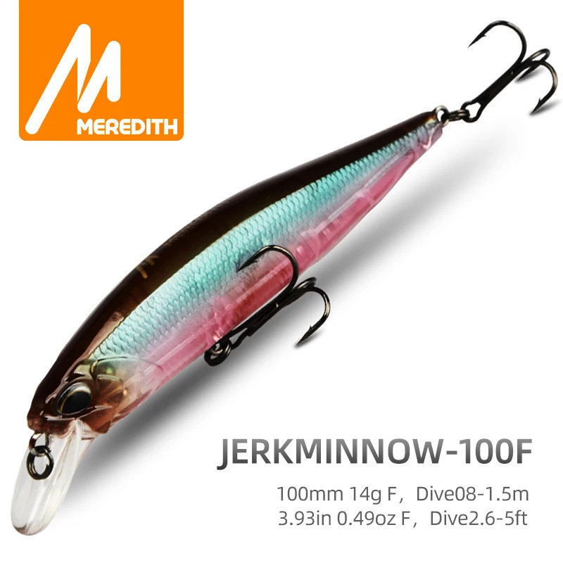 MRERDITH JERK MINNOW 100F 14g Isca de Pesca Flutuante Tipo Wobbler 24 Cores Isca Rígida de Qualidade Profissional Profun
