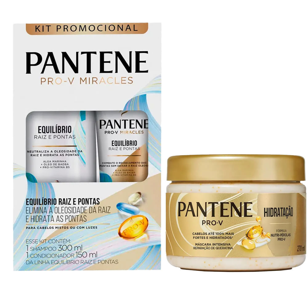 Kit Pantene Equilíbrio Shampoo 300ml + Condicionador 150ml + Máscara Capilar Hidratação 270ml em Oferta na Shopee