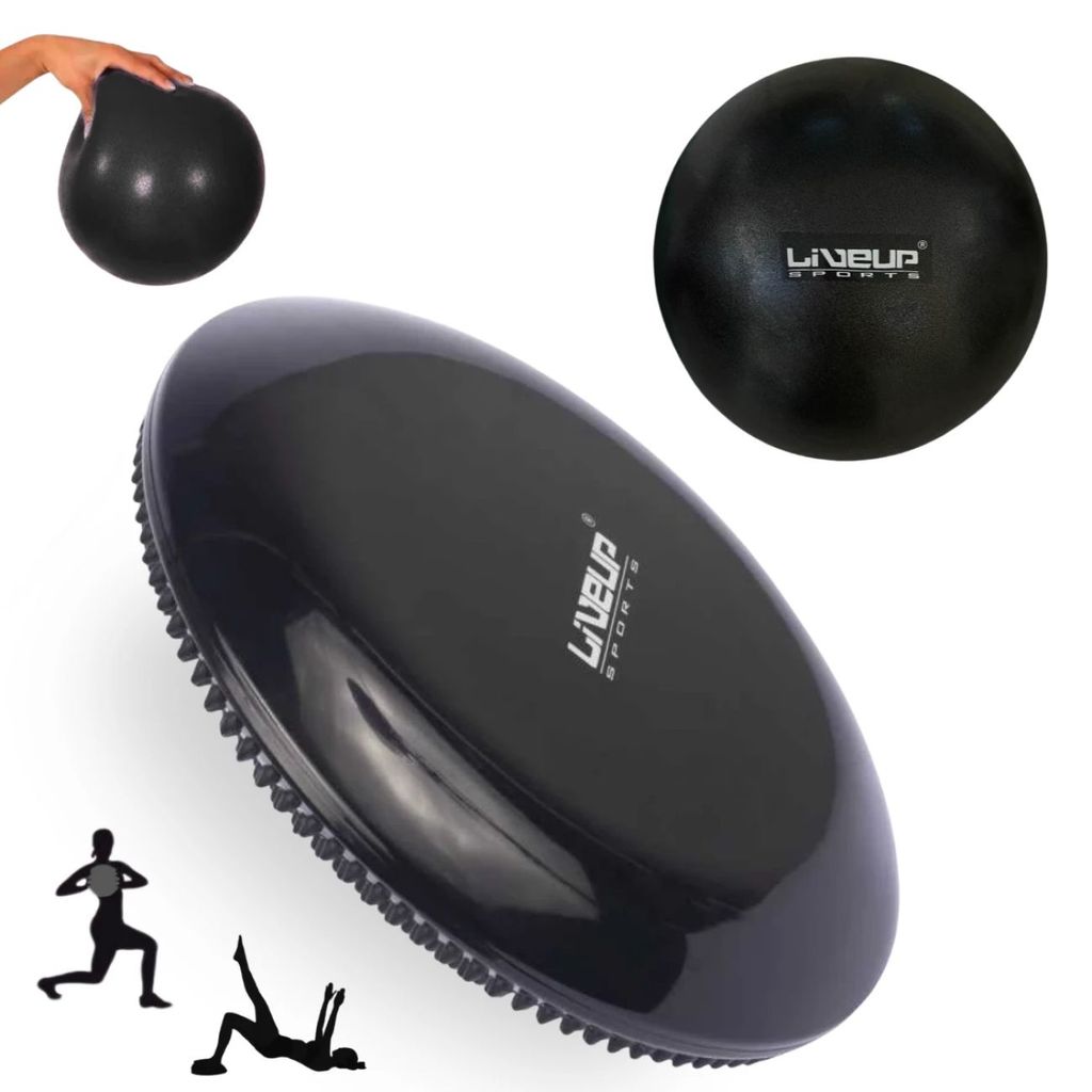 Kit Disco de Equilíbrio Inflável + Mini Bola Overball 25cm Preta Treino Funcional Pilates