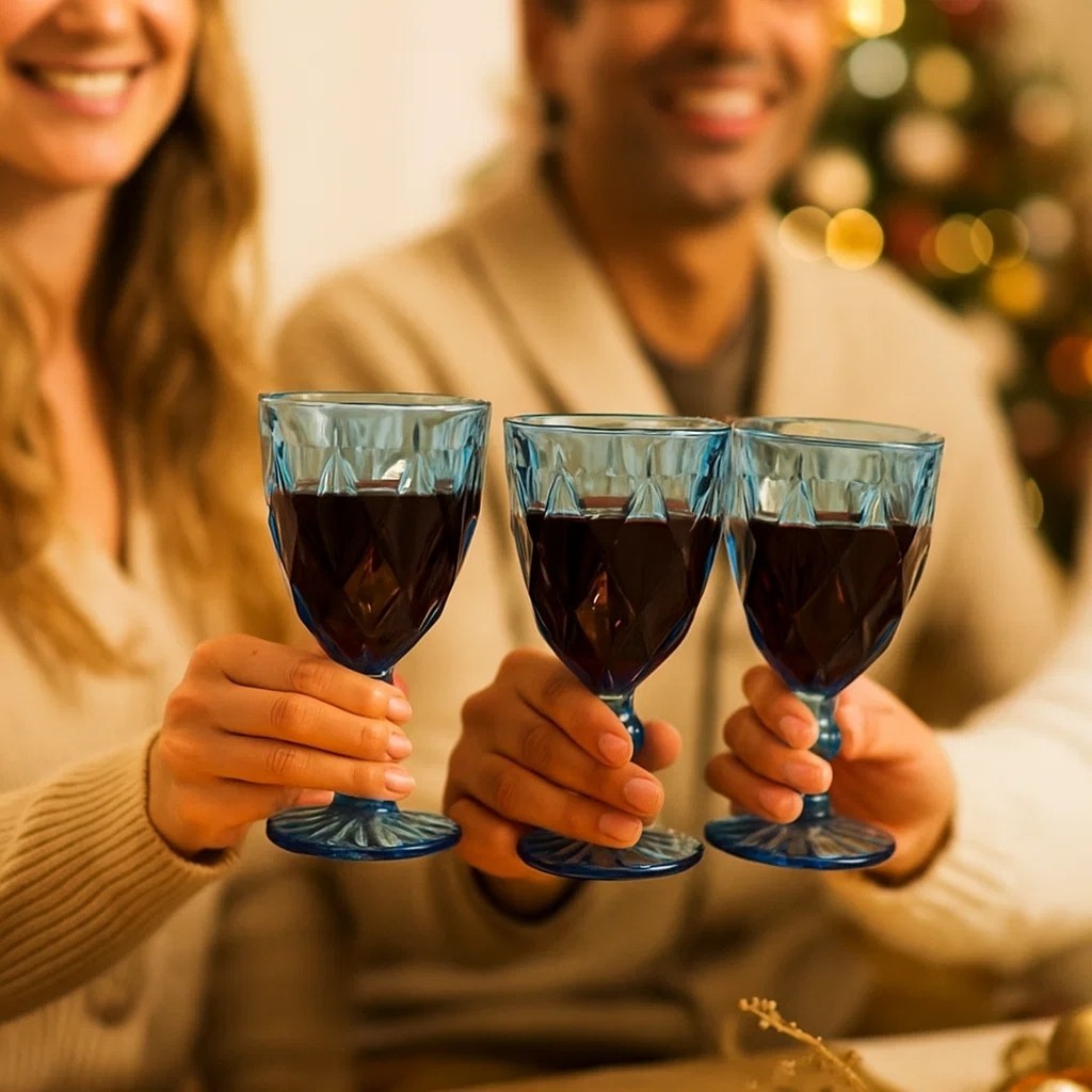 Taças Vidro Azul Conjunto Unidades Jogo Elegante Servir Bebidas Água Suco Mesa Presente Achadinhos