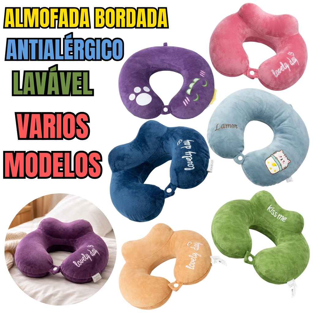 Almofada de Pescoço para Viagem Lavável com Zíper Material Macio
