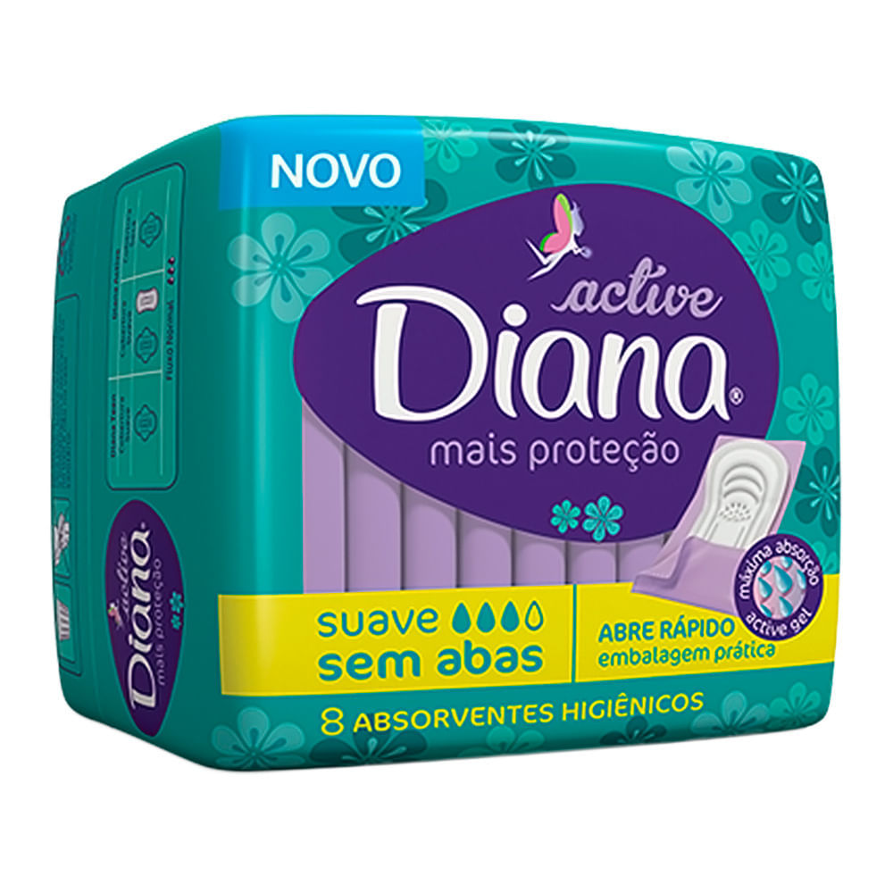 Absorvente Diana Active Cobertura Suave sem Abas com 8 Unidades em Oferta na Shopee