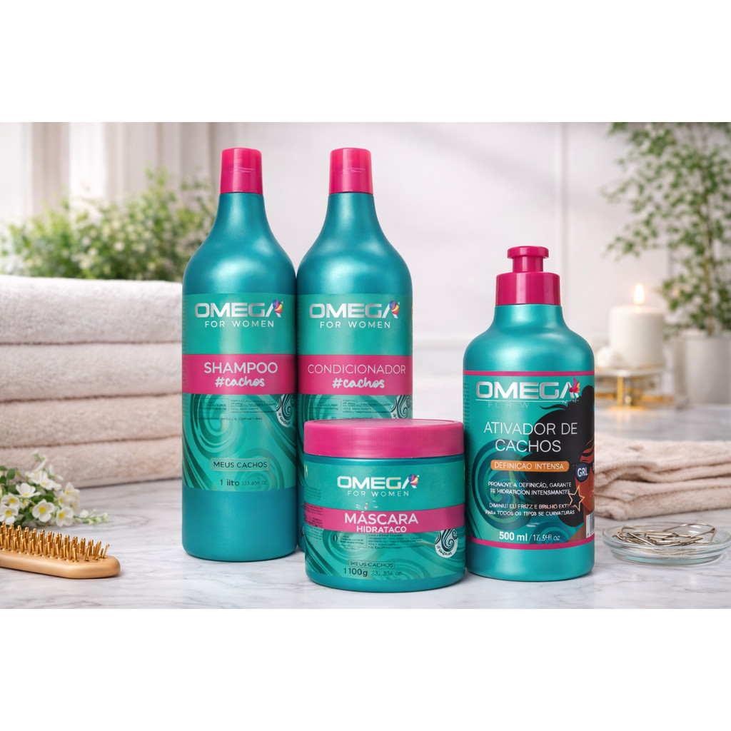 Kit Cachos Shampoo 1L + Condicionador + Máscara + Ativador – Definição Máxima e Hidratação