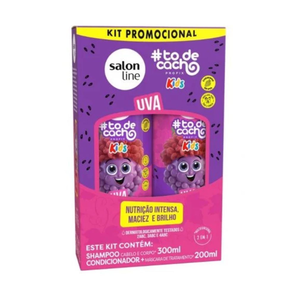 Kit Salon Line To de Cacho Kids Uva Shampoo 300ml e Condicionador 200ml em Oferta na Shopee