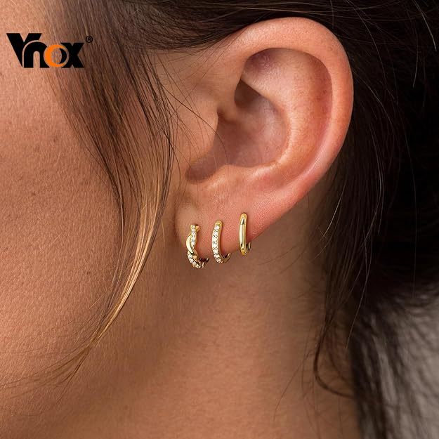 Conjunto De Brincos Cúbicos De Zircônia Vnox 3 Pares , De Argola Sem Manchas Para Mulheres E Meninas Hipoalergênicos