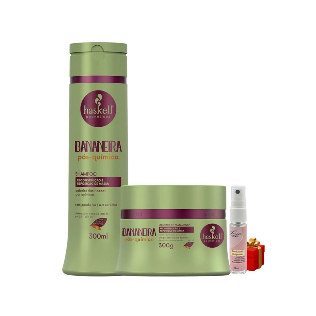 Kit Haskell Bananeira Shampoo 300ML + 1 Mascara  300ML + Presente Lourre 15ml