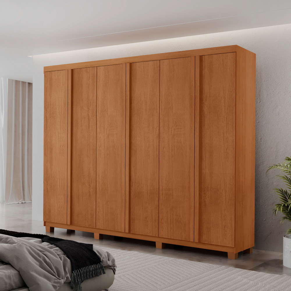 Guarda Roupa Casal Ortiz MDF 6 Portas e 2 Gavetas com Pés Moderna Mobília