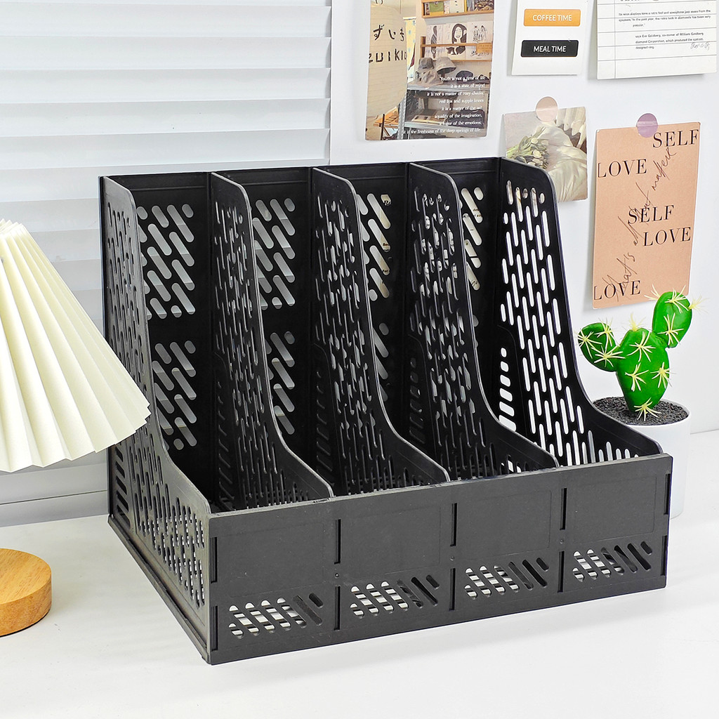 Cesta de arquivo Extra grossa Caixa de armazenamento de mesa preta Rack de armazenamento de grande capacidade Pasta de a