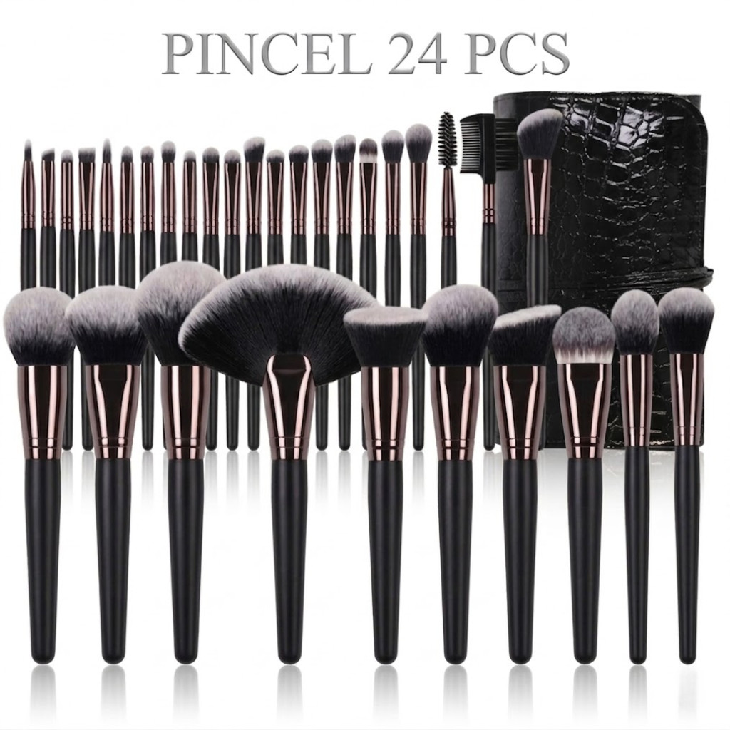 Kit Pincéis Profissionais 24 Peças Completo Alta Qualidade Real Perfection Pincel para Maquiagem
