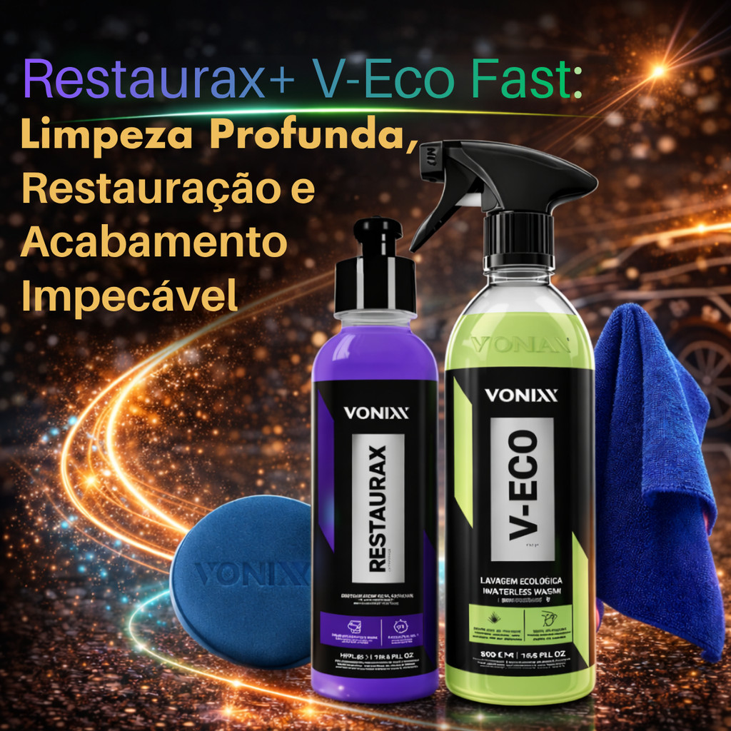 Imagem Kit V-Eco Fast + Restaurax Vonixx Limpeza Ecológica e Renovação de Plásticos Completo