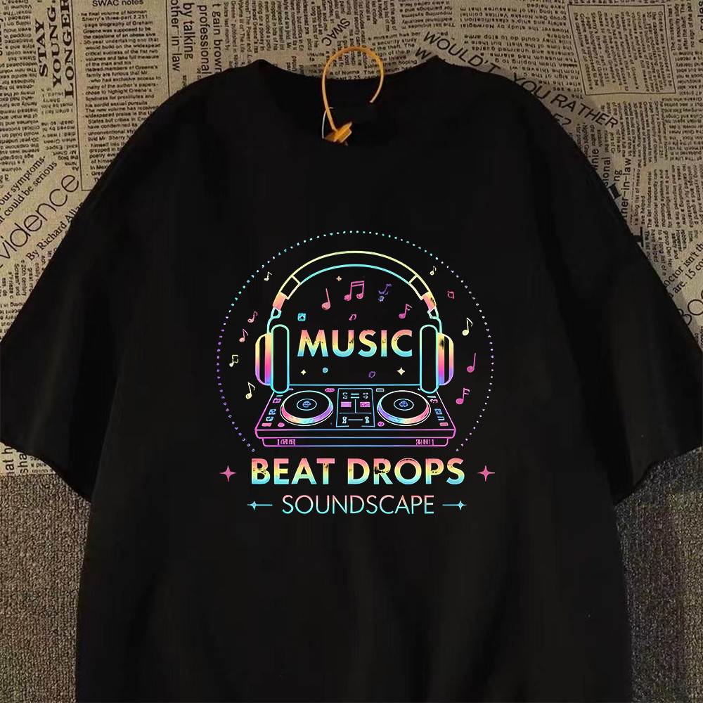2026 Camiseta Estampa Music Beat Drops Soundscape Headphones Dj Turntable Notes T-shirt Unissex Streetwear