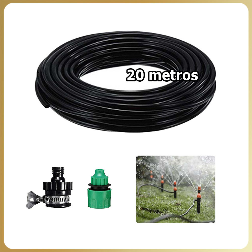20m Mangueira de irrigação por gotejamento de 1/4" com conector universal e conector lateral
