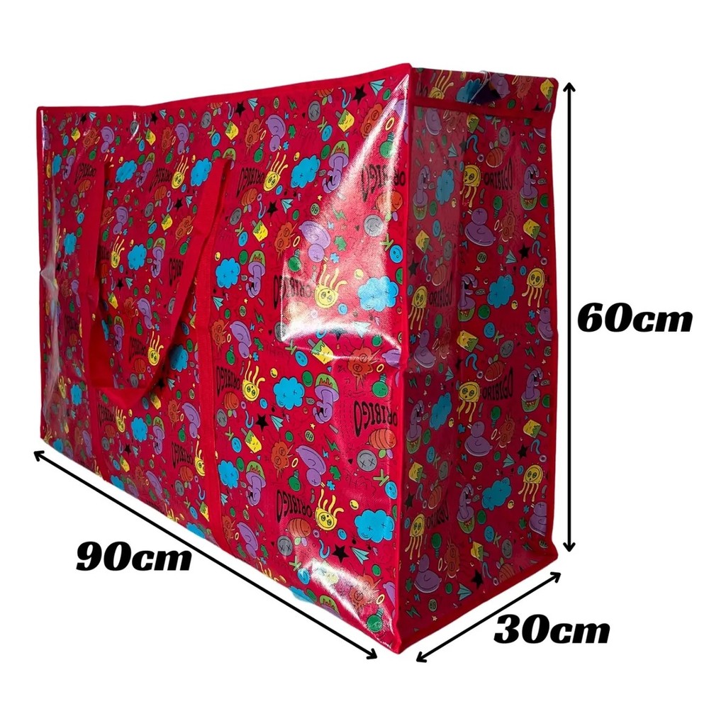 Sacola de Feira Super Grande Zíper Impermeável Resistente Compras Viagens Estampa Sortida