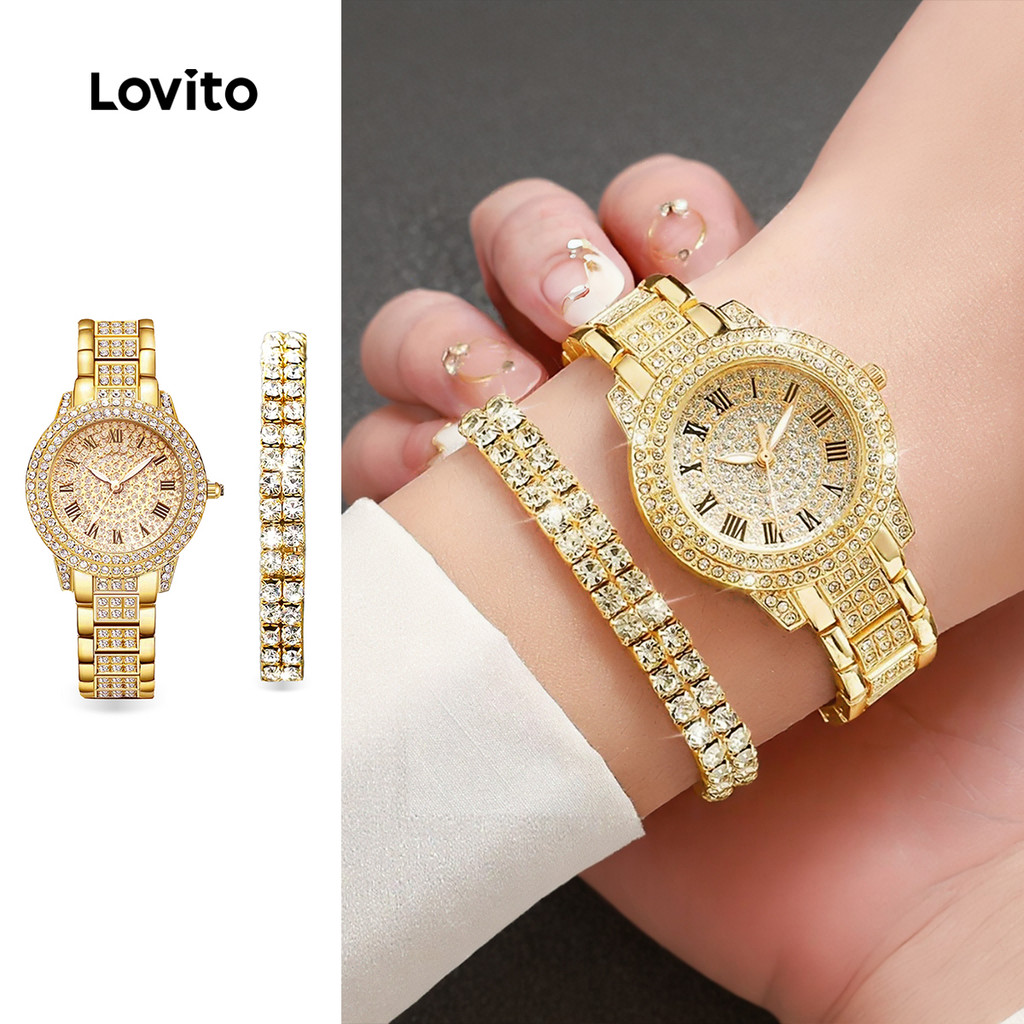 Relógio de pulso de luxo com diamantes completos, relógio de pulso feminino Gypsophila com corrente de aço pequeno mostr