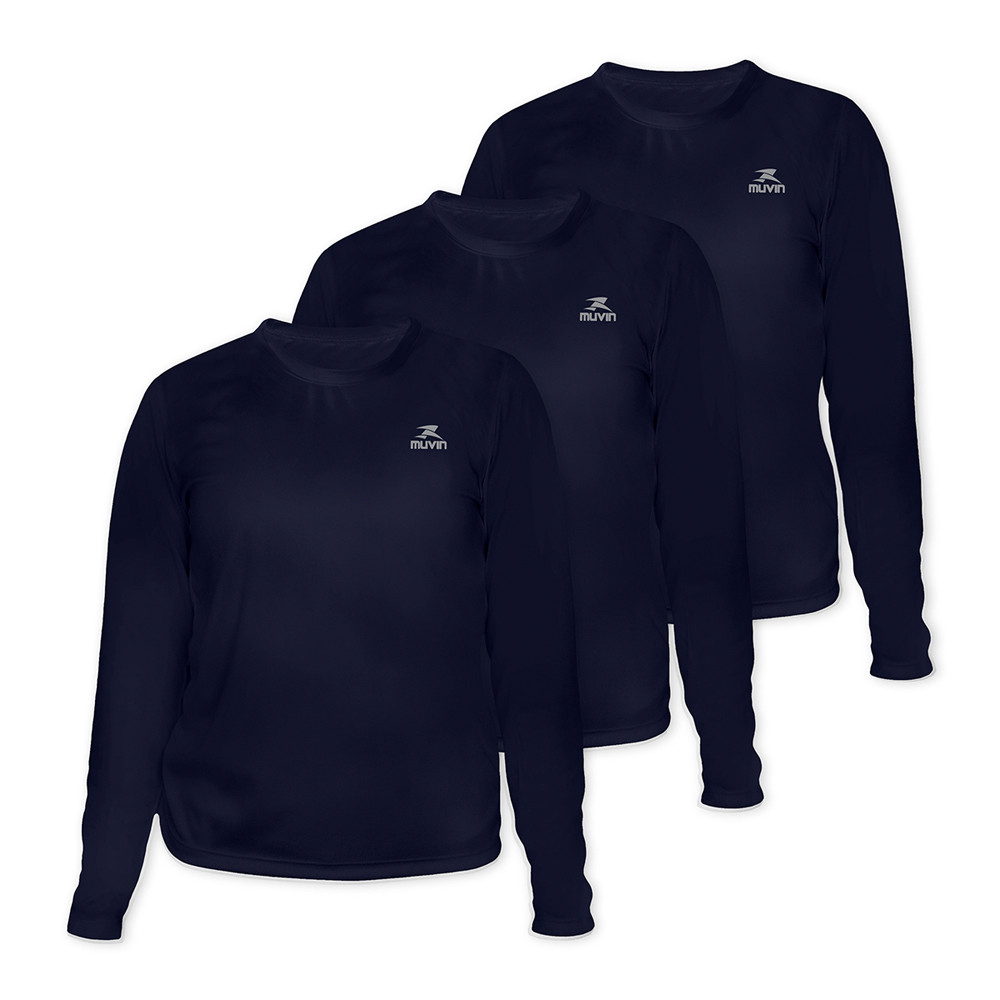 Kit 3 Camisa Manga Longa Feminina Dry Basic LS Muvin – Conforto e Proteção Solar